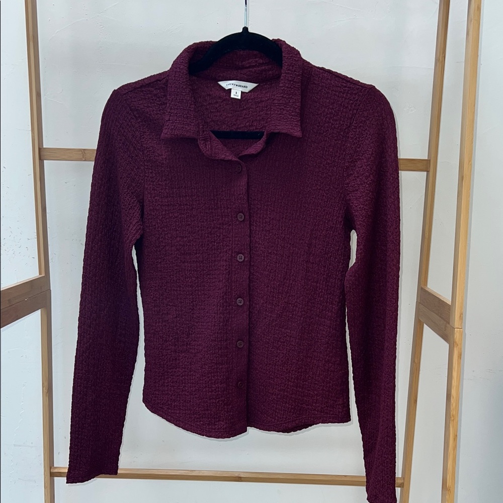 Lucky Brand Maroon Textured Button-Down Shirt